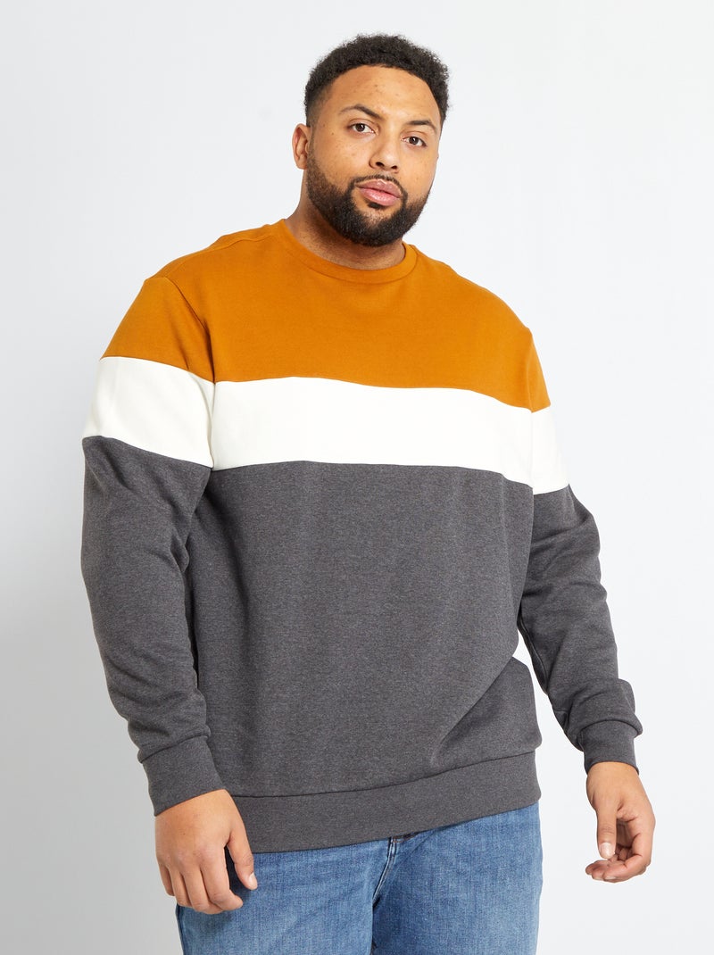 Sweatshirt em moletão color-block CINZA - Kiabi
