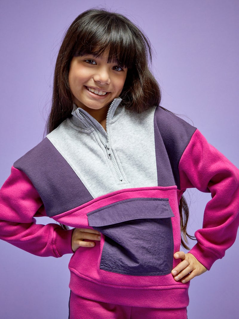 Sweatshirt em moletão color-block Fuxia - Kiabi