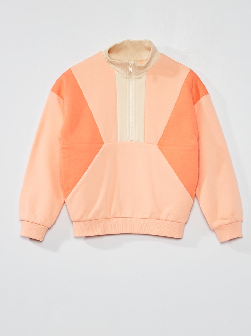 Sweatshirt em moletão color-block LARANJA - Kiabi