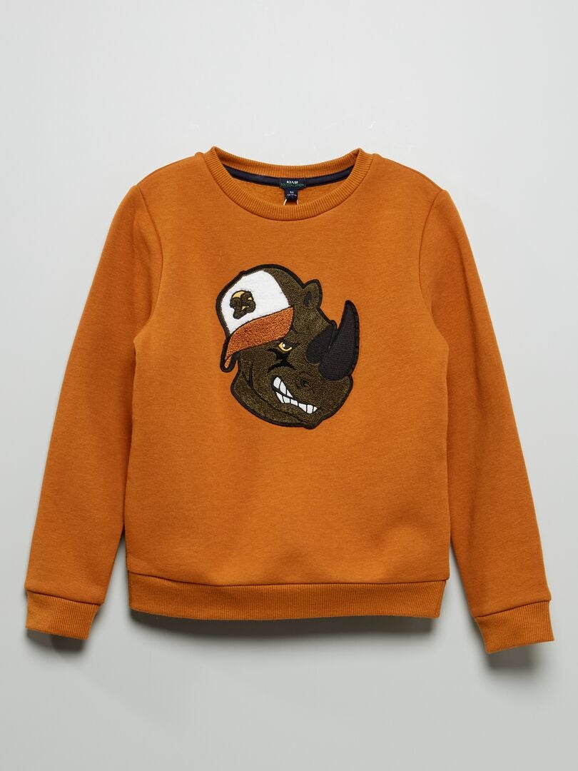 Sweatshirt em moletão com animal em malha borboto BEGE - Kiabi