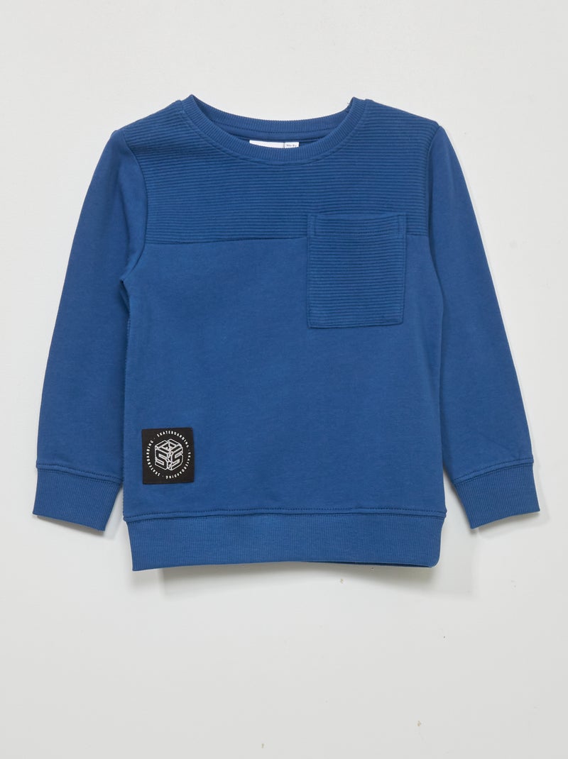 Sweatshirt em moletão com aplicação nervurada AZUL - Kiabi