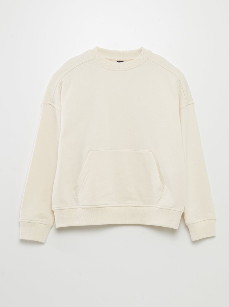 Sweatshirt em moletão com bolso canguru BEGE - Kiabi