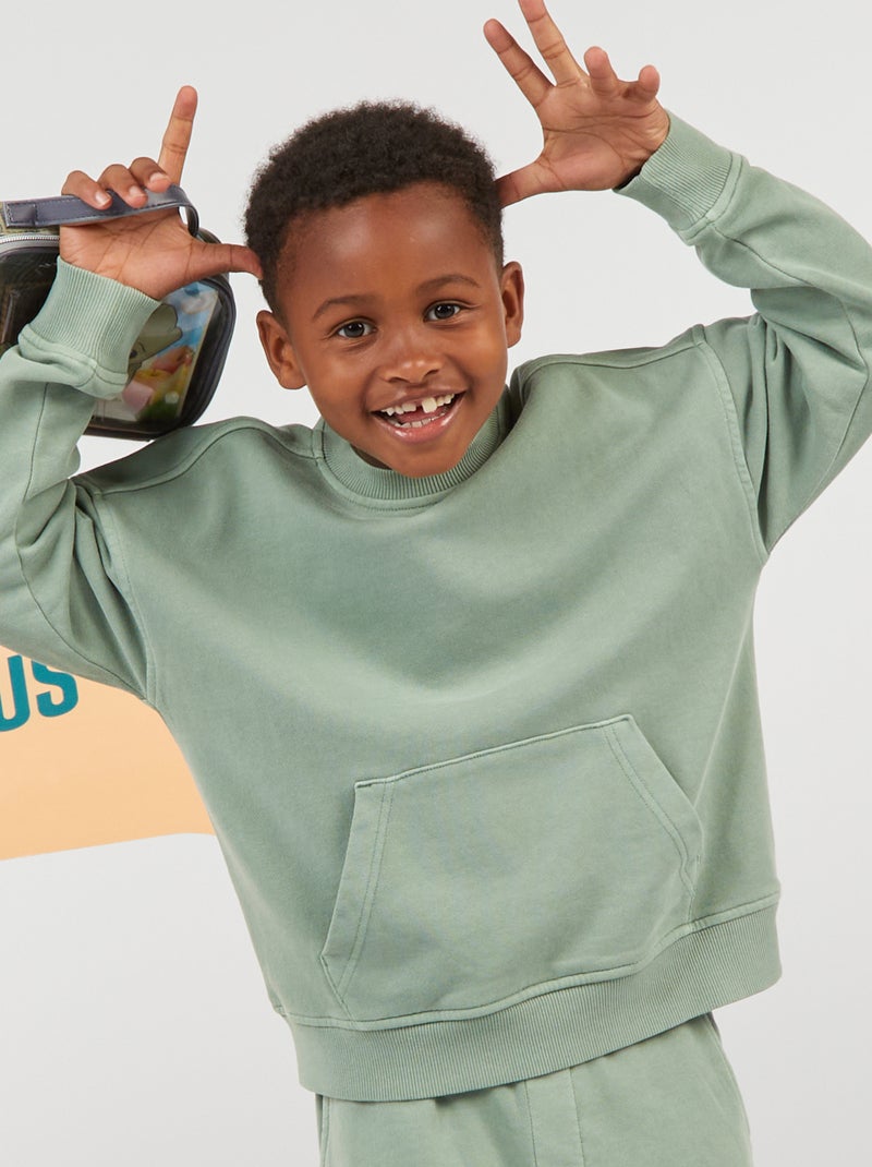 Sweatshirt em moletão com bolso canguru VERDE - Kiabi