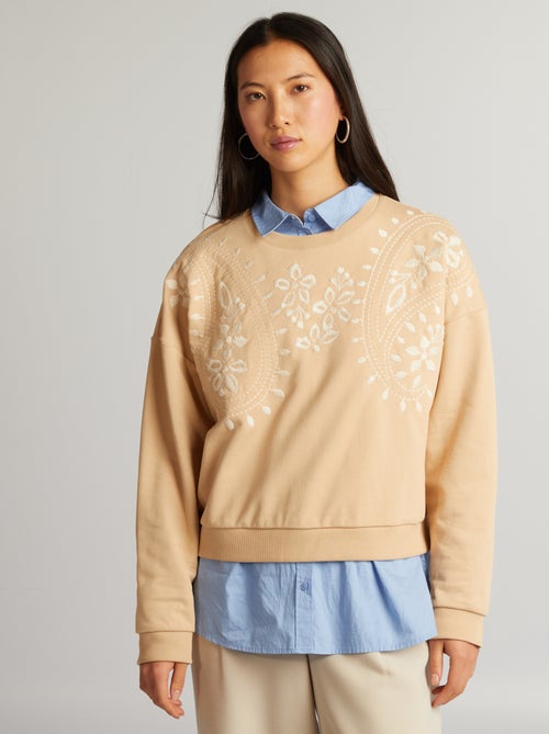 Sweatshirt em moletão com bordado - Kiabi