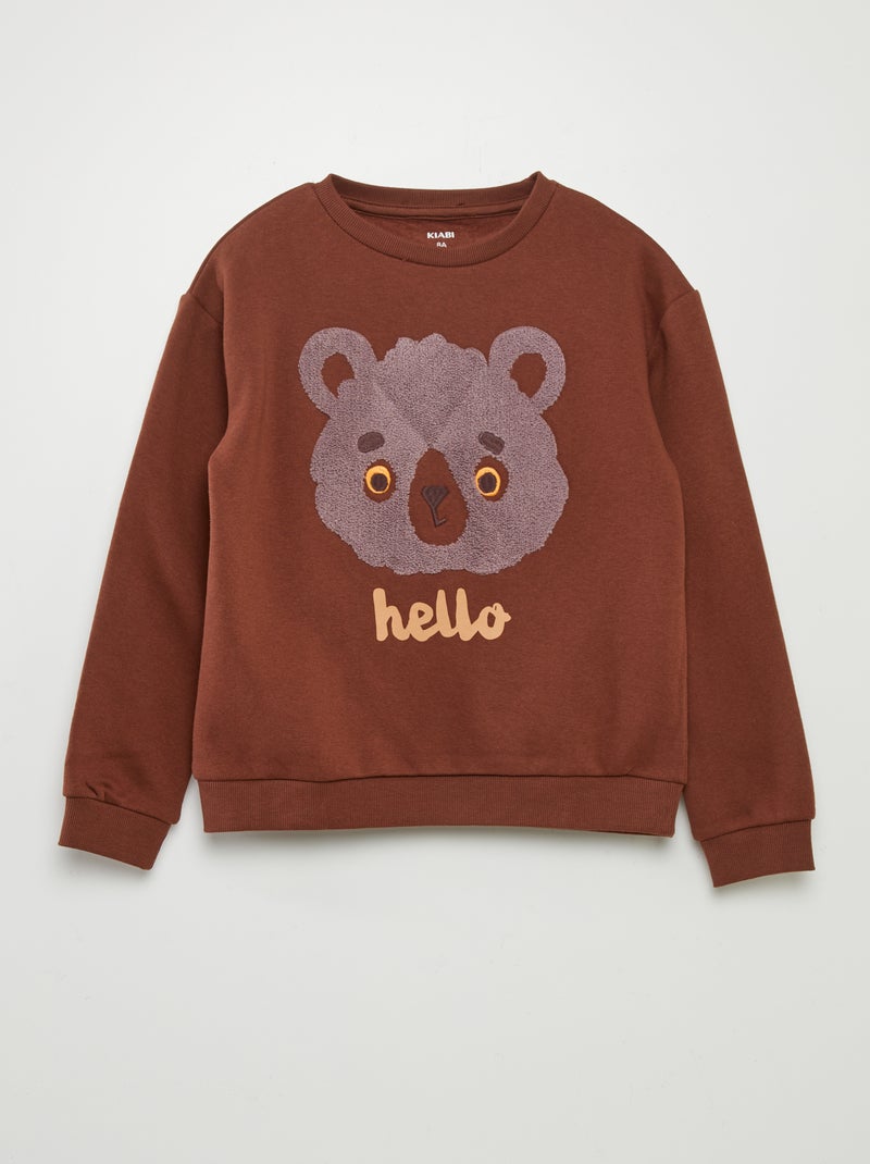 Sweatshirt em moletão com bordado em malha borboto CASTANHO - Kiabi
