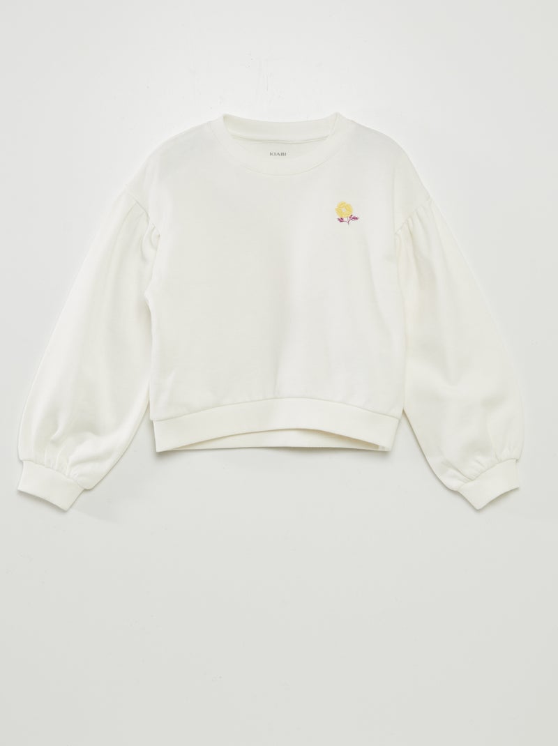 Sweatshirt em moletão com bordado frontal BRANCO - Kiabi
