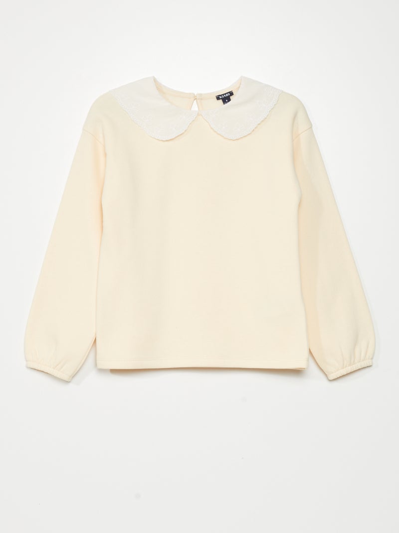 Sweatshirt em moletão com bordado inglês BEGE - Kiabi