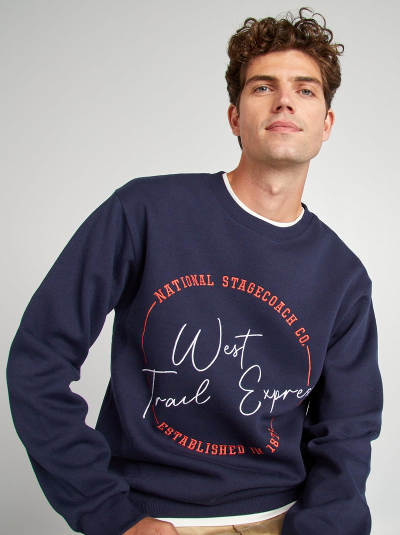 Sweatshirt em moletão com bordados AZUL - Kiabi