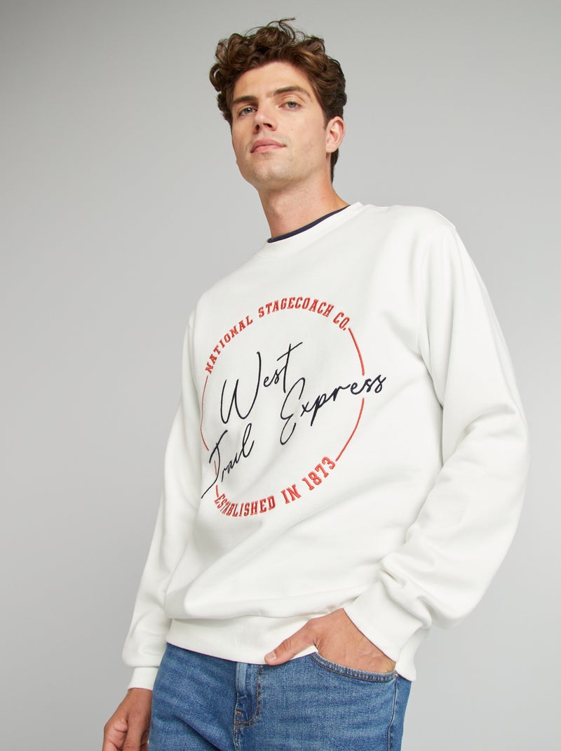 Sweatshirt em moletão com bordados Branco - Kiabi