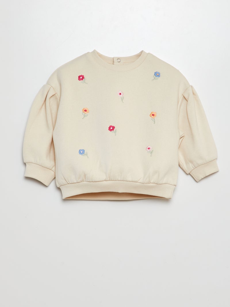 Sweatshirt em moletão com bordados de fantasia à frente BRANCO - Kiabi