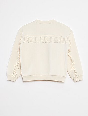 Sweatshirt em moletão com bordados e franjas nas mangas