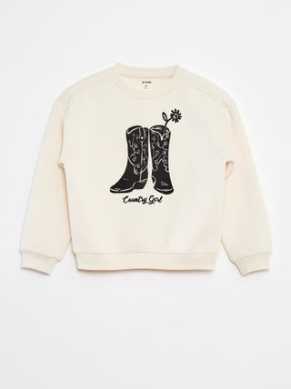Sweatshirt em moletão com bordados e franjas nas mangas