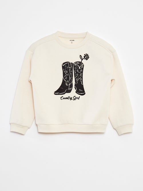 Sweatshirt em moletão com bordados e franjas nas mangas - Kiabi