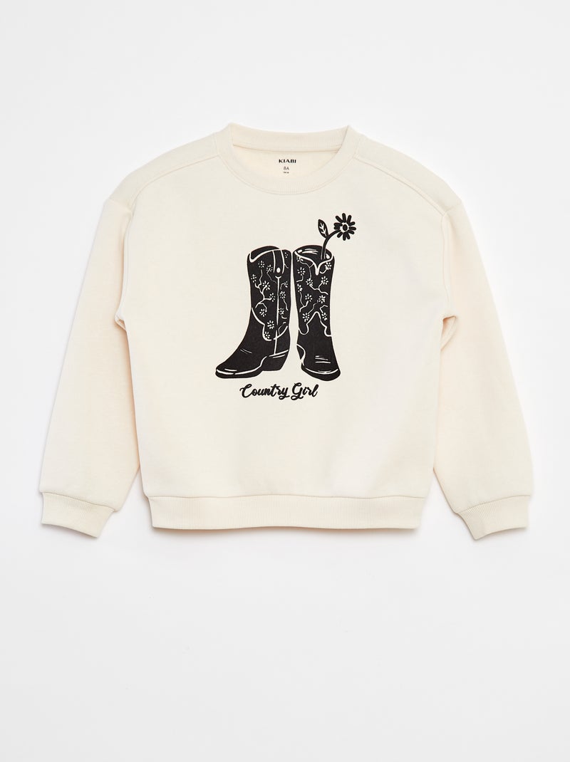 Sweatshirt em moletão com bordados e franjas nas mangas Branco - Kiabi
