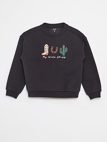 Sweatshirt em moletão com bordados e franjas nas mangas