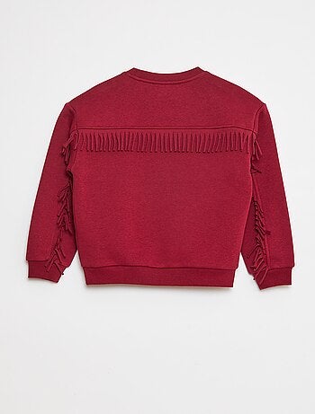 Sweatshirt em moletão com bordados e franjas nas mangas