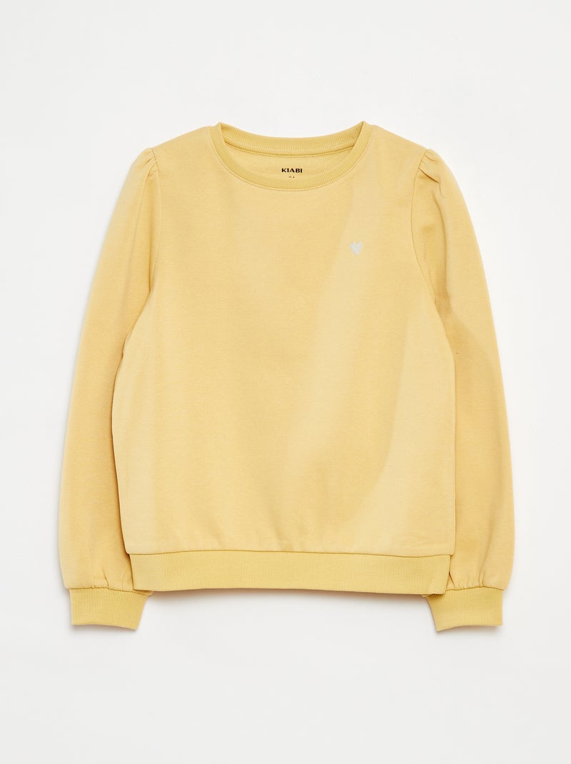 Sweatshirt em moletão com bordados e franzidos nos ombros Amarelo - Kiabi