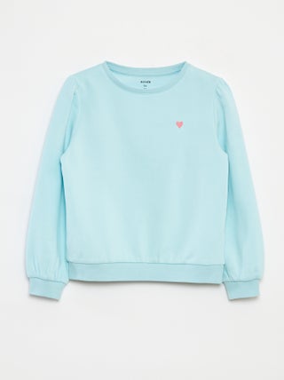 Sweatshirt em moletão com bordados e franzidos nos ombros