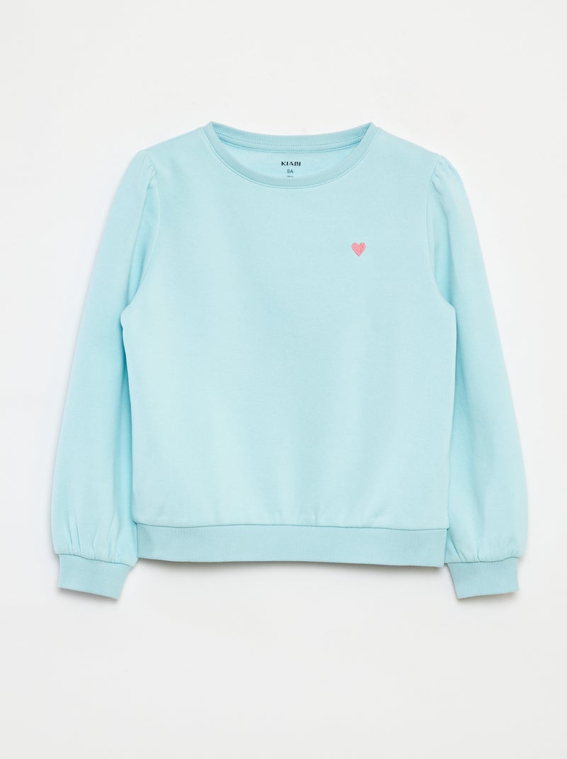 Sweatshirt em moletão com bordados e franzidos nos ombros Azul - Kiabi