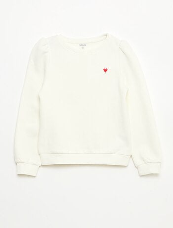 Sweatshirt em moletão com bordados e franzidos nos ombros