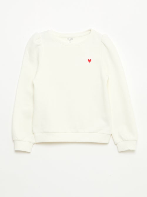 Sweatshirt em moletão com bordados e franzidos nos ombros - Kiabi