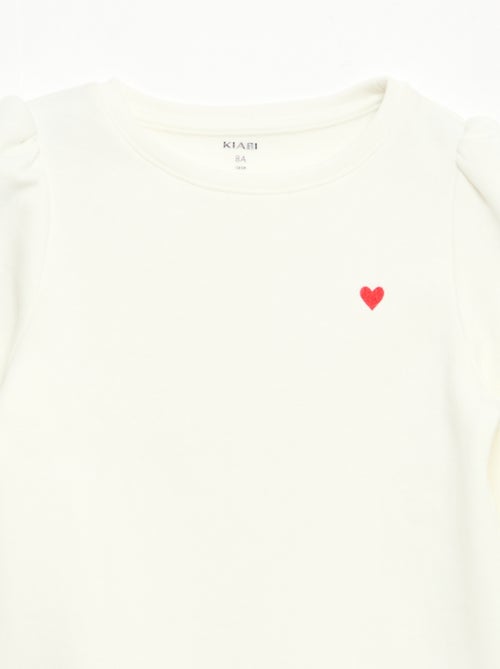 Sweatshirt em moletão com bordados e franzidos nos ombros - Kiabi