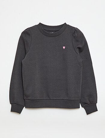 Sweatshirt em moletão com bordados e franzidos nos ombros