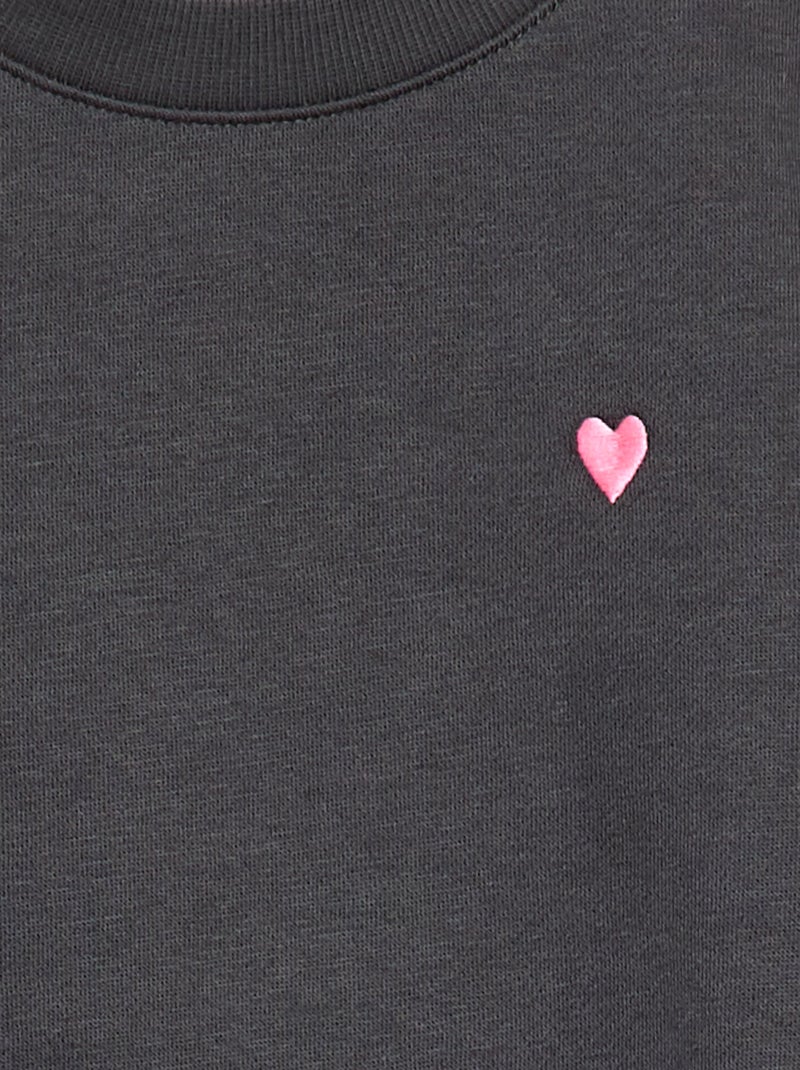 Sweatshirt em moletão com bordados e franzidos nos ombros Cinza - Kiabi