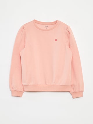 Sweatshirt em moletão com bordados e franzidos nos ombros