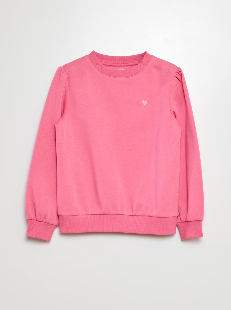 Sweatshirt em moletão com bordados e franzidos nos ombros ROSA - Kiabi