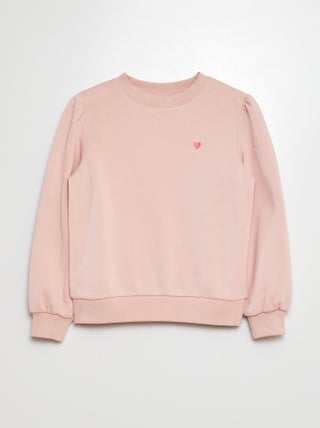 Sweatshirt em moletão com bordados e franzidos nos ombros