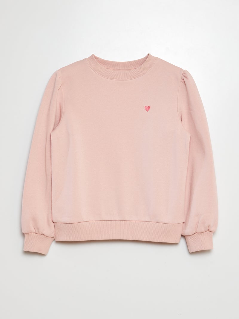 Sweatshirt em moletão com bordados e franzidos nos ombros ROSA - Kiabi
