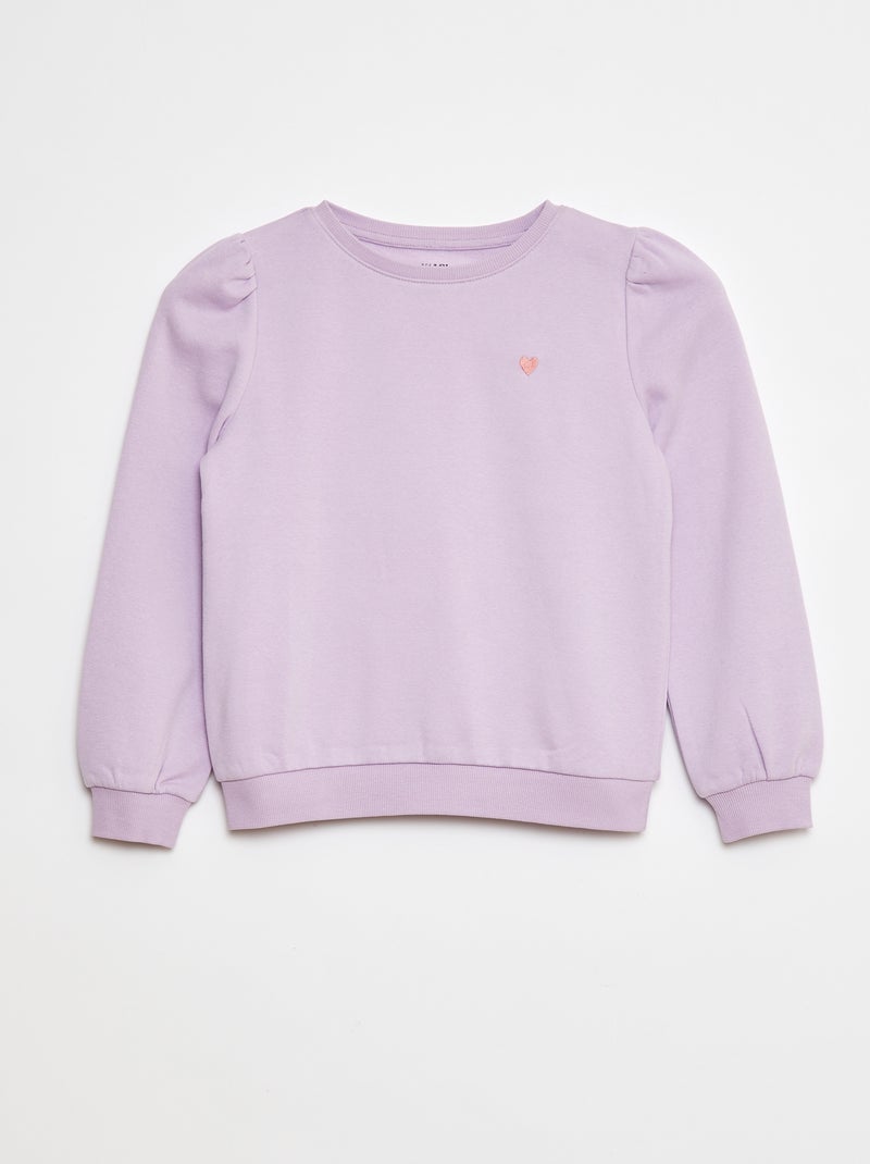 Sweatshirt em moletão com bordados e franzidos nos ombros Violeta - Kiabi