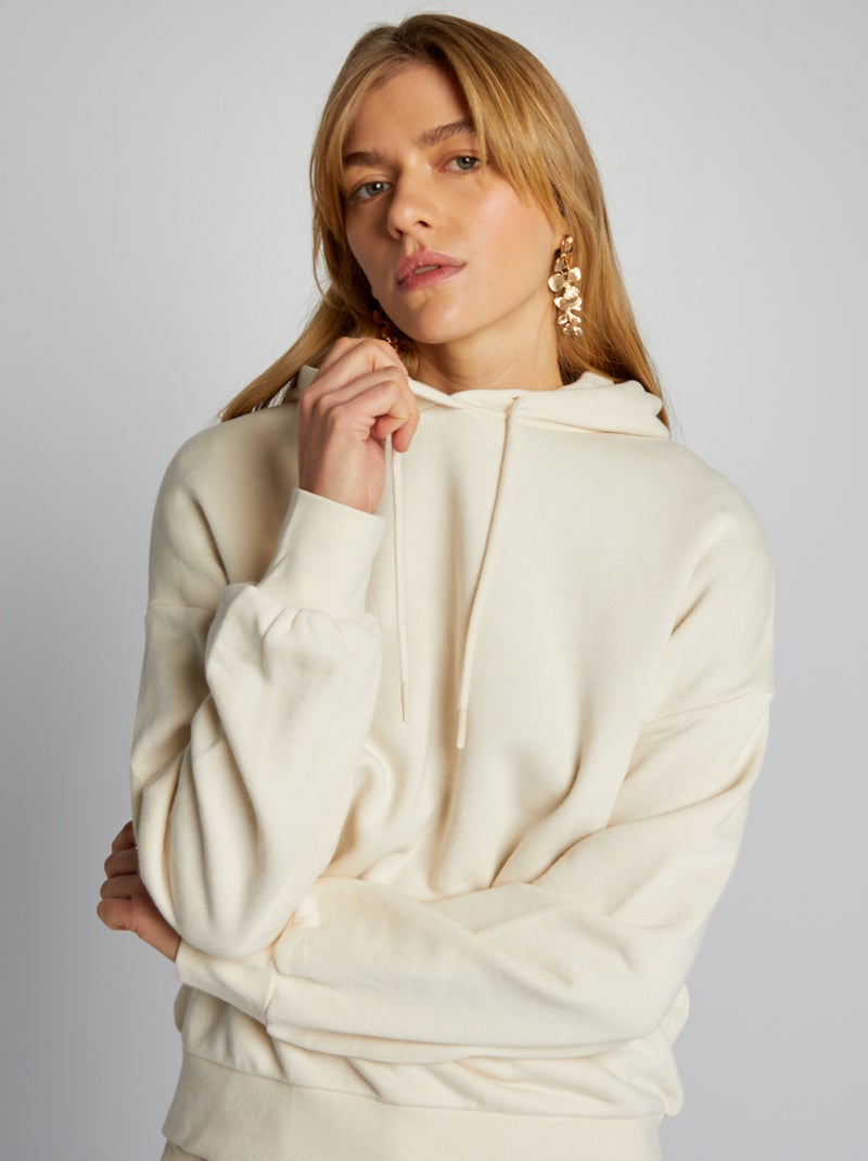 Sweatshirt em moletão com capuz BEGE - Kiabi