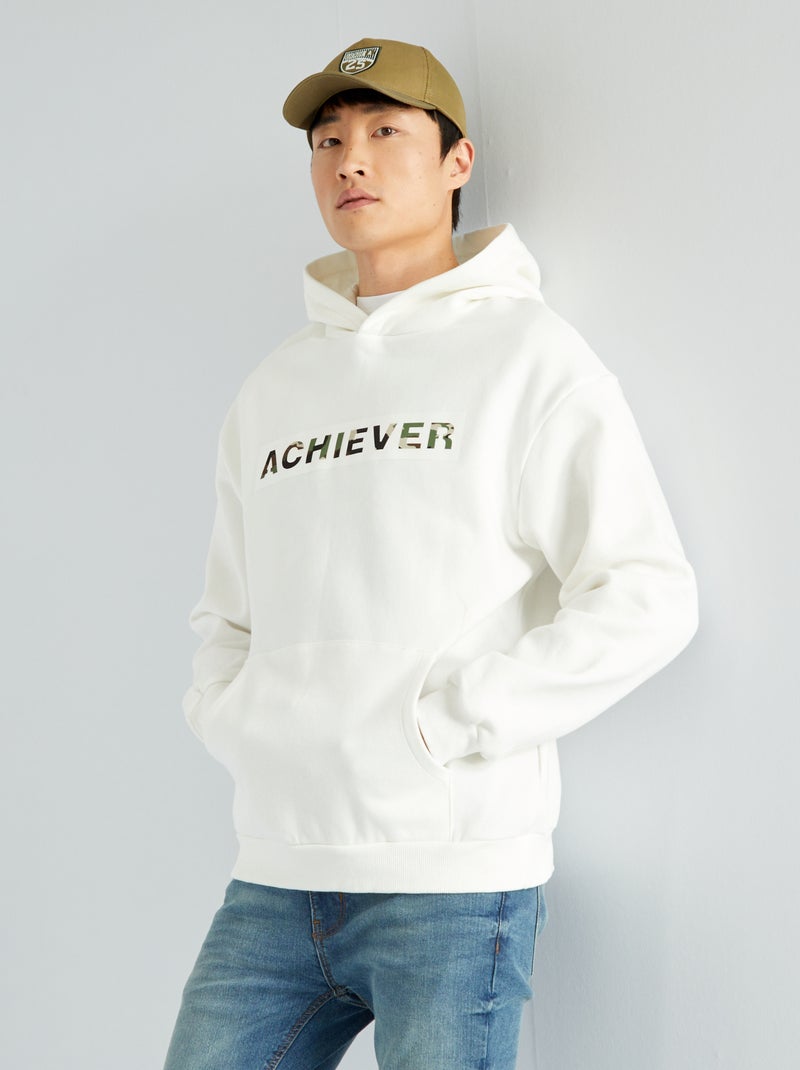 Sweatshirt em moletão com capuz BRANCO - Kiabi