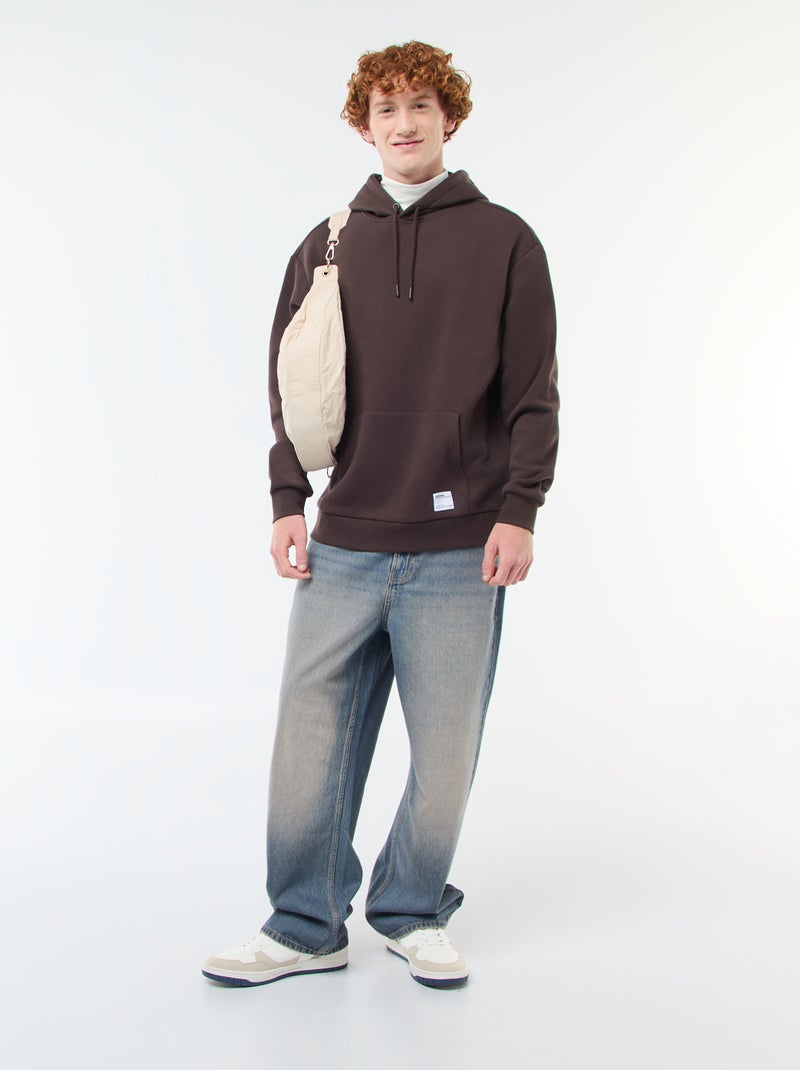 Sweatshirt em moletão com capuz Castanho - Kiabi