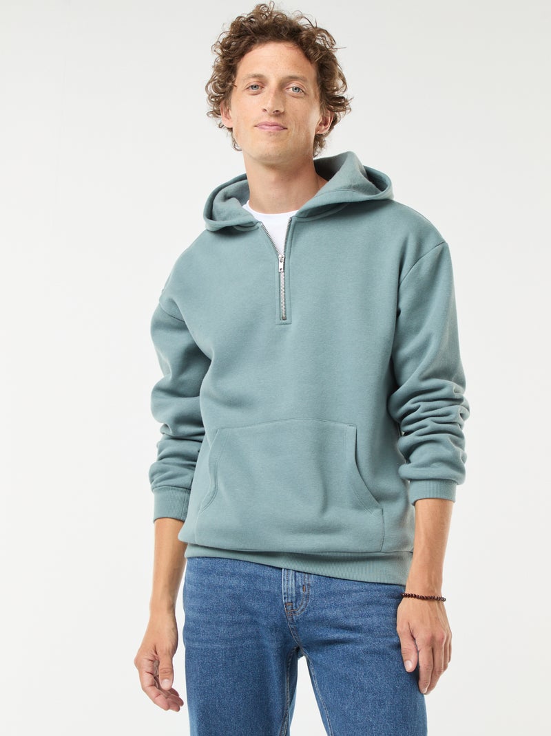 Sweatshirt em moletão com capuz com fecho na gola Azul - Kiabi