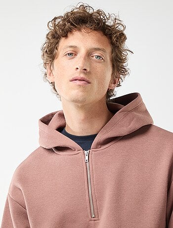 Sweatshirt em moletão com capuz com fecho na gola