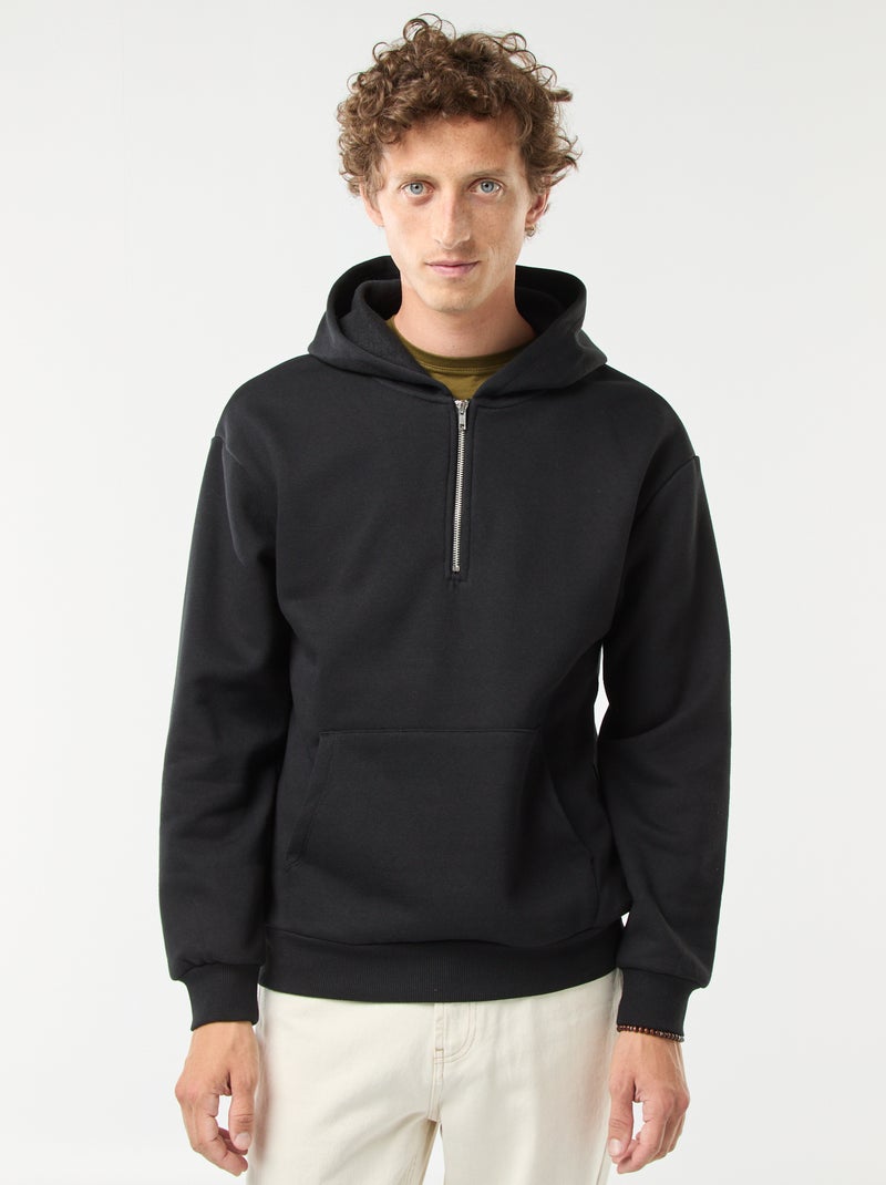 Sweatshirt em moletão com capuz com fecho na gola Preto - Kiabi