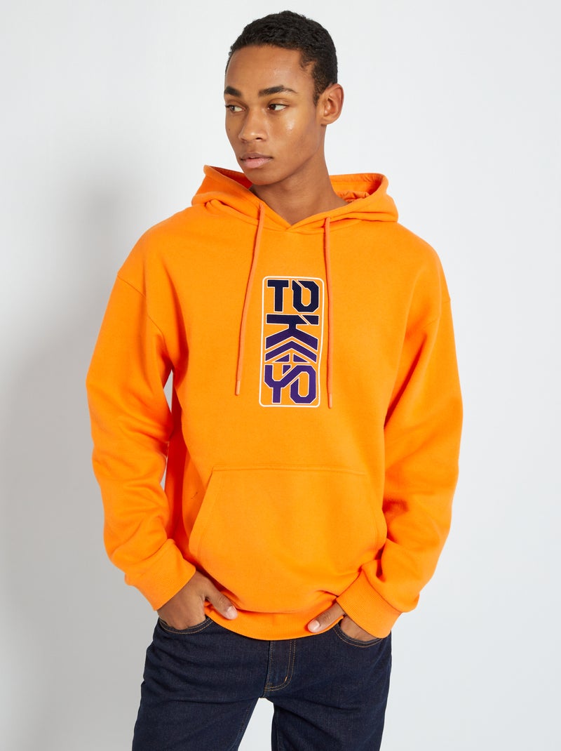 Sweatshirt em moletão com capuz Laranja - Kiabi