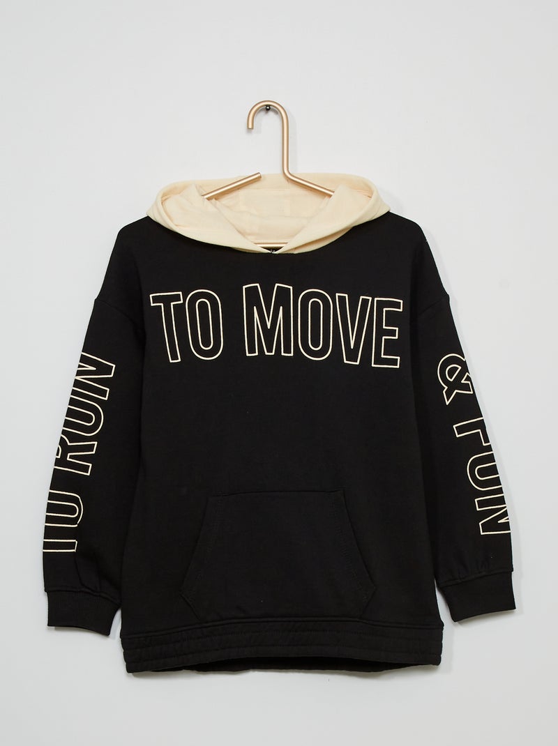 Sweatshirt em moletão com capuz PRETO - Kiabi