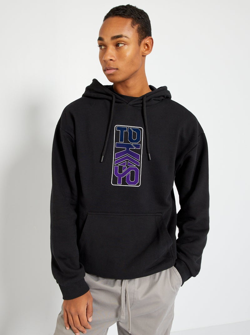 Sweatshirt em moletão com capuz Preto - Kiabi