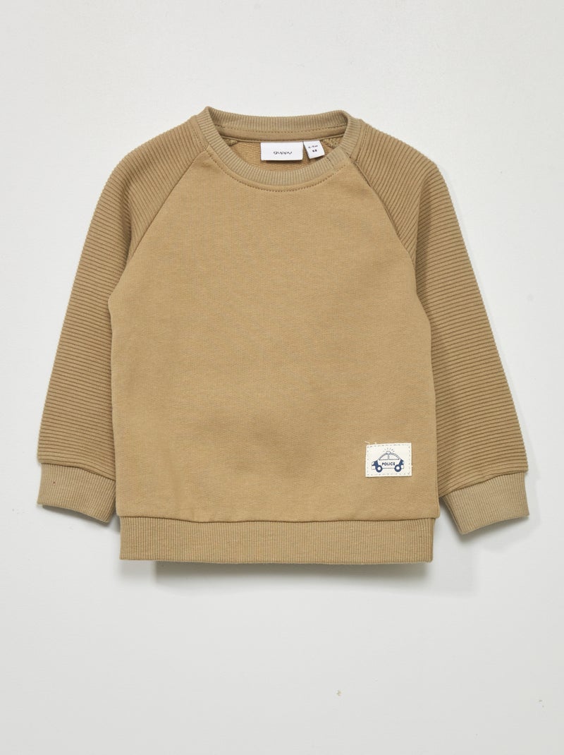 Sweatshirt em moletão com com manga canelada CAQUI - Kiabi