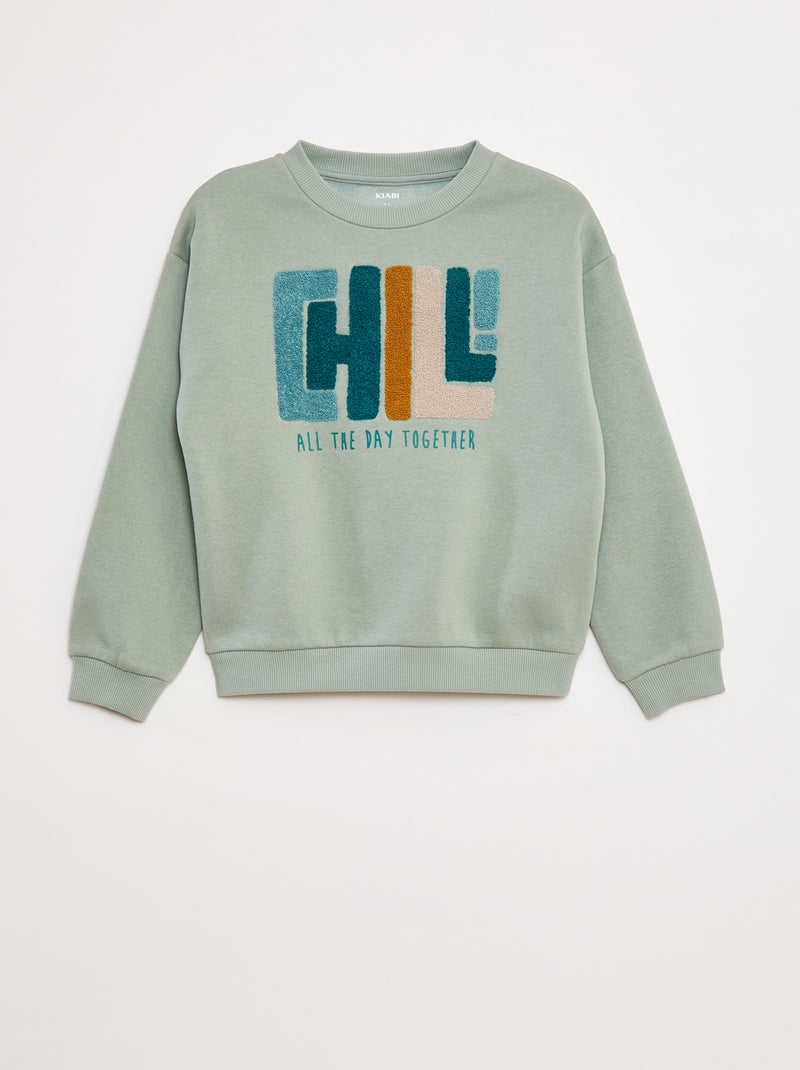 Sweatshirt em moletão com desenho em malha trama Azul - Kiabi