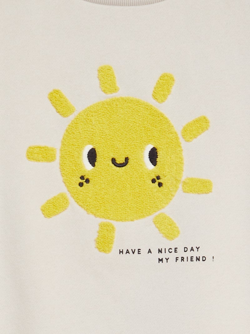 Sweatshirt em moletão com desenho em malha trama BEGE - Kiabi