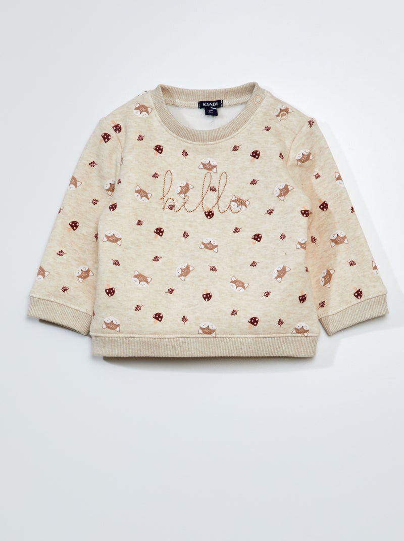 Sweatshirt em moletão com estampa - Sempre + suave BEGE - Kiabi