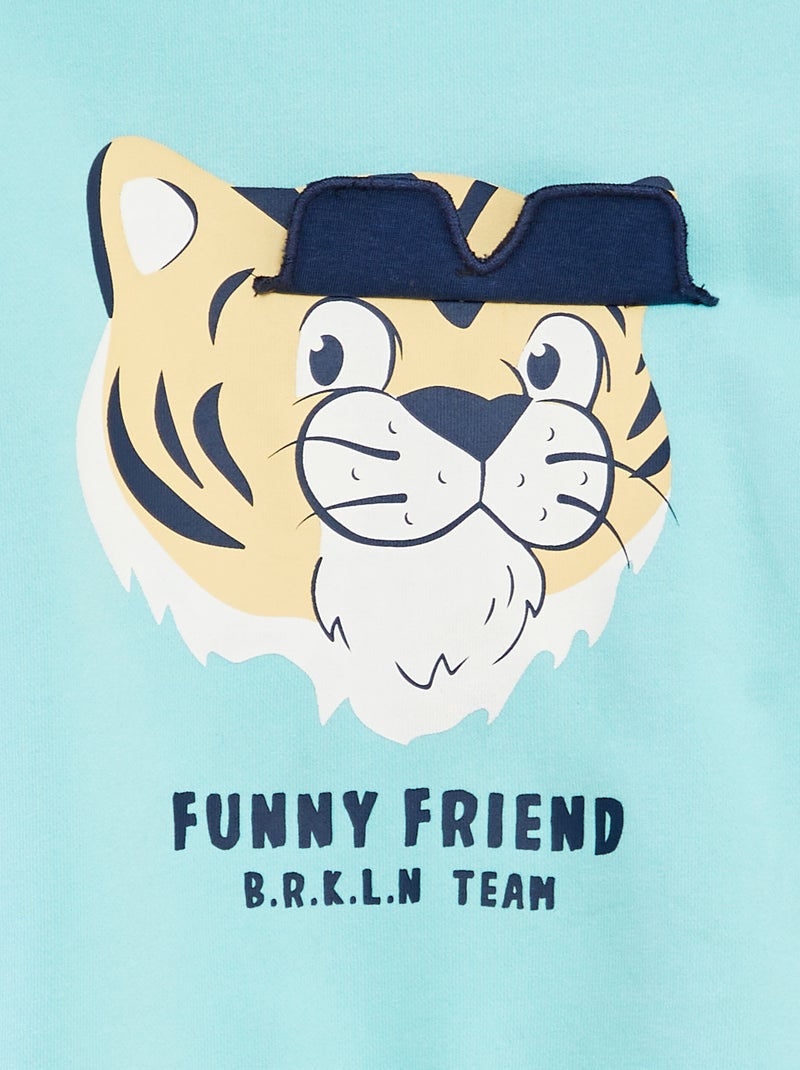 Sweatshirt em moletão com estampa à frente AZUL - Kiabi