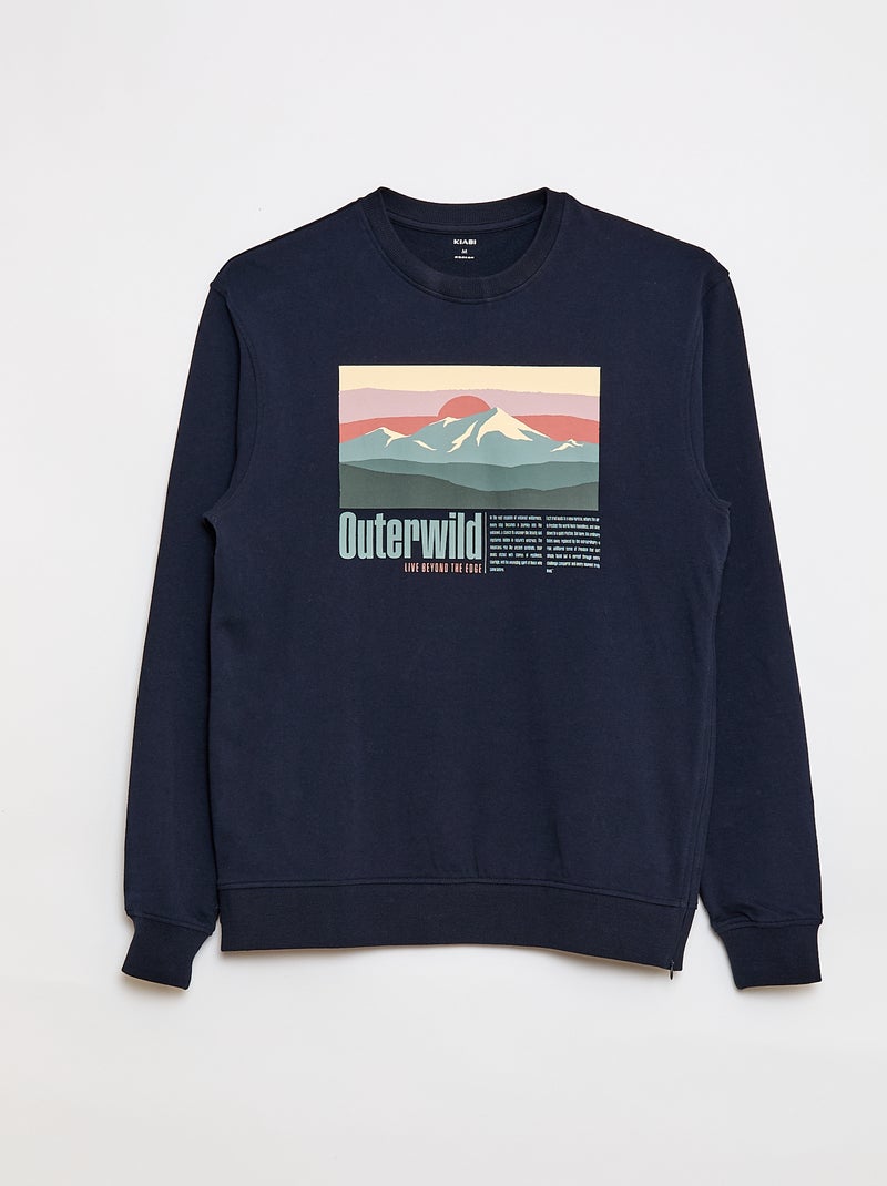 Sweatshirt em moletão com estampado - Fácil de Vestir Azul - Kiabi