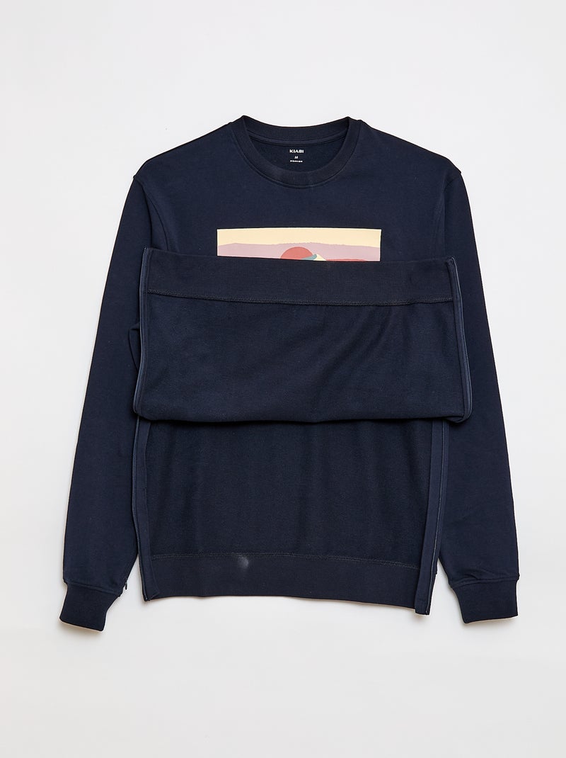 Sweatshirt em moletão com estampado - Fácil de Vestir Azul - Kiabi