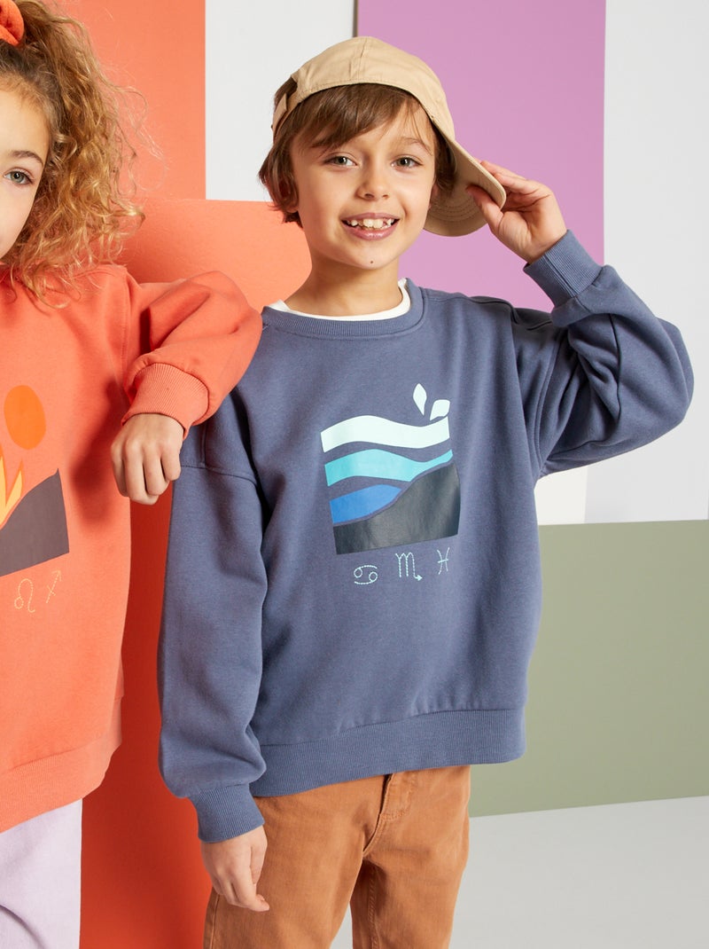 Sweatshirt em moletão com estampado  - Unissexo AZUL - Kiabi